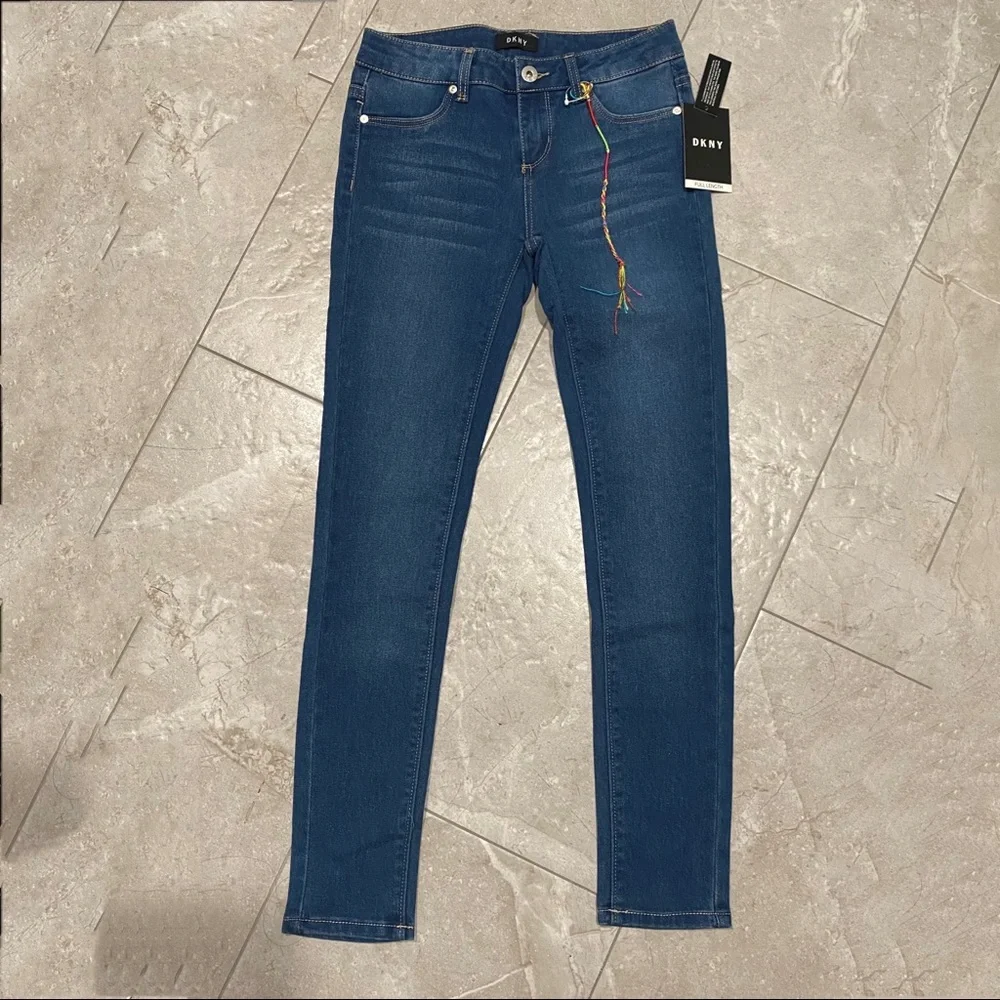 NWT Kids DKNY Girls Dark Wash Blue Skinny Denim Jeans Size 14 XL